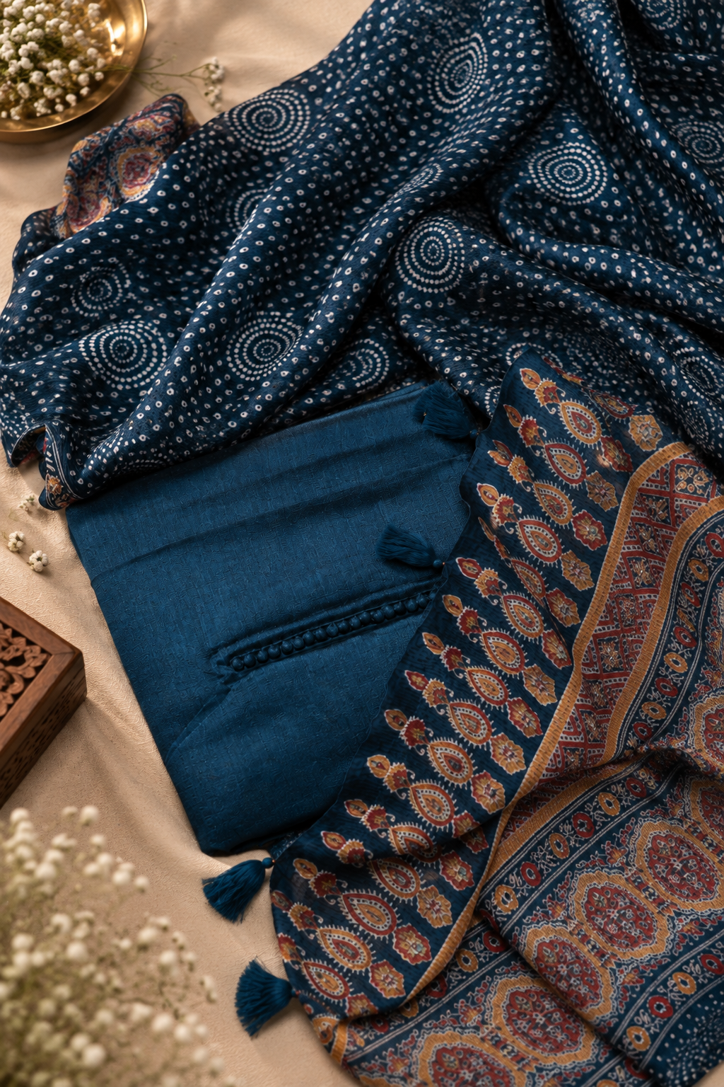Blooming Vichithra Silk — Navy blue · Item 1